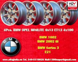 4 pz. cerchi BMW Minilite 6x13 ET13 1502-2002tii, 