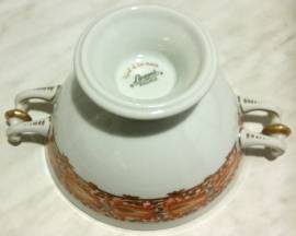 Set Zuppiera 3 pezzi LIMOGES France porcellana decoro floreale dipinta a mano