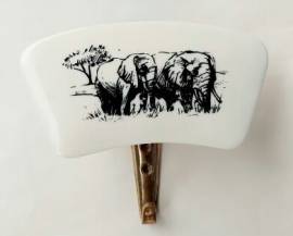 Vintage raro Gancio Appendiabiti in BACHELITE e Ottone immagine di due elefanti