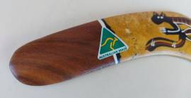 Boomerang originale australiano nuovo in legno di canniccio nero decorato a mano con supporto