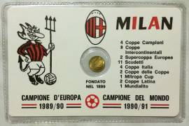 TESSERA MILAN CAMPIONE DEL MONDO 1990/91 CON MONETINA IN ORO 8 CARATI NUOVO