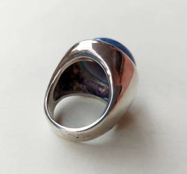 Anello fascione in argento 925% con cabochon tondo in agata azzurra  lavorazione artigianale 