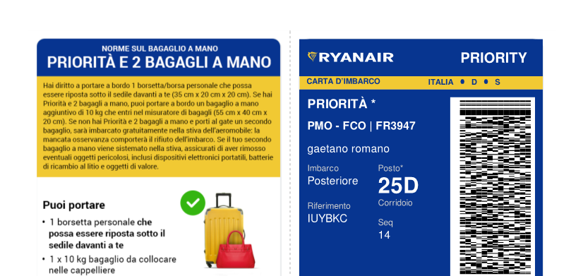 Biglietto Aereo giorno 19 ottobre 2018 volo Palermo Roma  