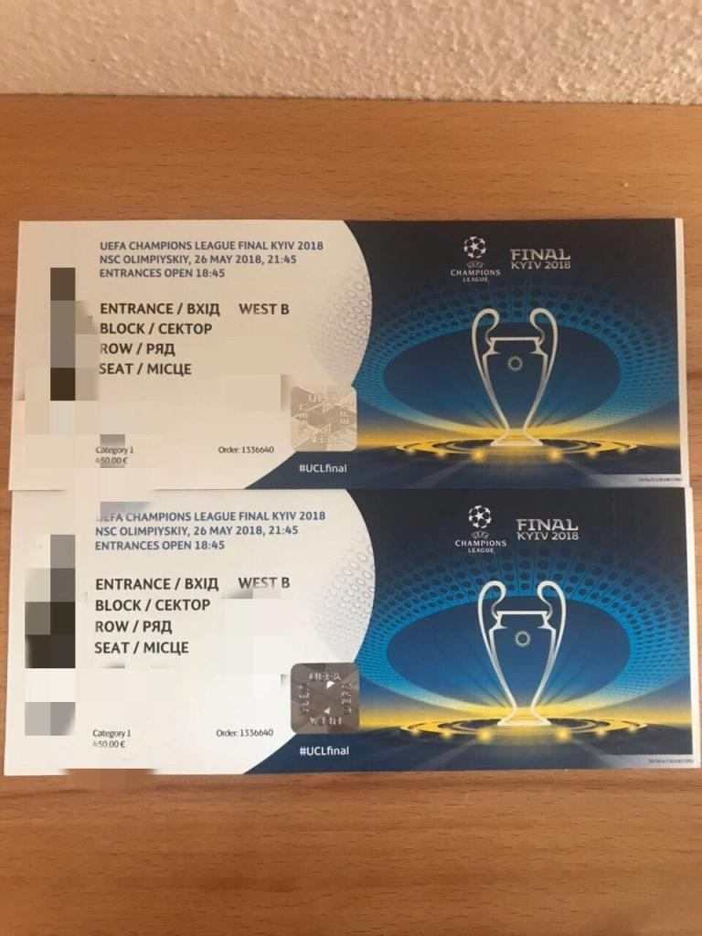 Vendesi 2x biglietti CAT 1 alla finale Real Madrid -Liverpool, 26 maggio 2018 Kiev