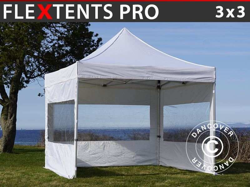 Gazebo pieghevole FleXtents PRO 3x3m Bianco, incl. 4 fianchi